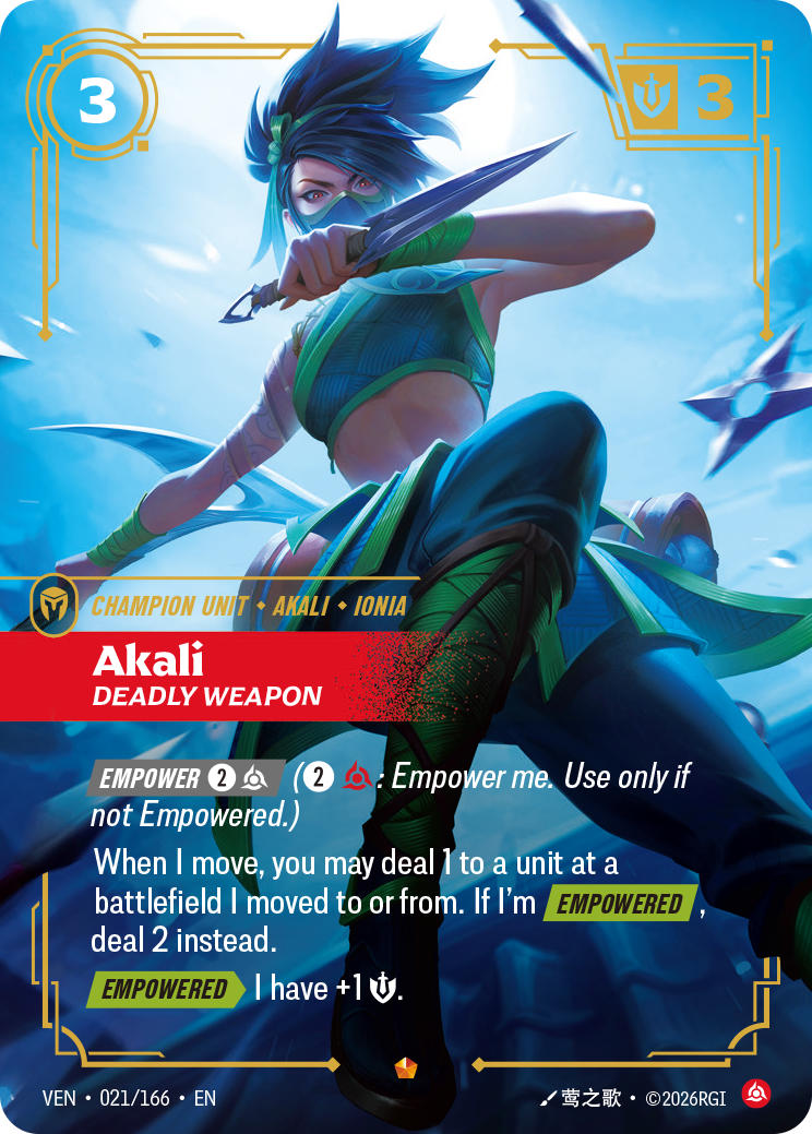 VEN-021/166 Akali, Deadly Weapon